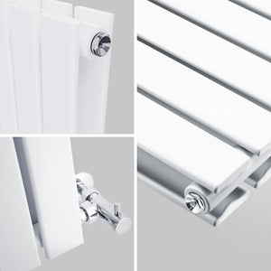 grzejnik ozdobny pokojowy o płaskim profilu kolumny - zbliżenie - biały podwójny