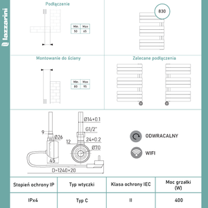 Elektryczny grzejnik łazienkowy Lazzarini Alba - karta katalogowa - 830