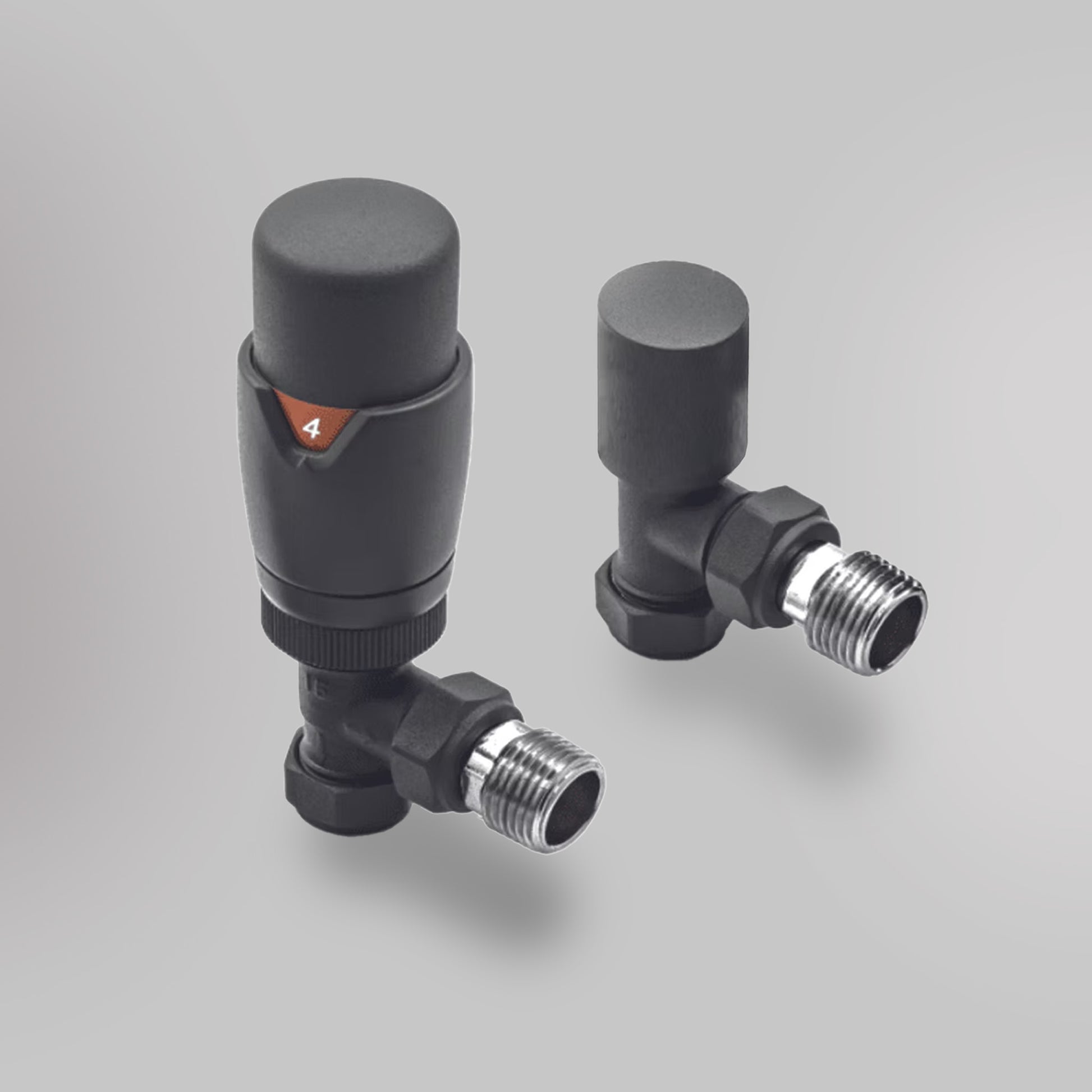 Zawór Termostatyczny Kątowy - Antracyt, dekoracyjne zawory grzejnikowe Mandelli - gładkie tło