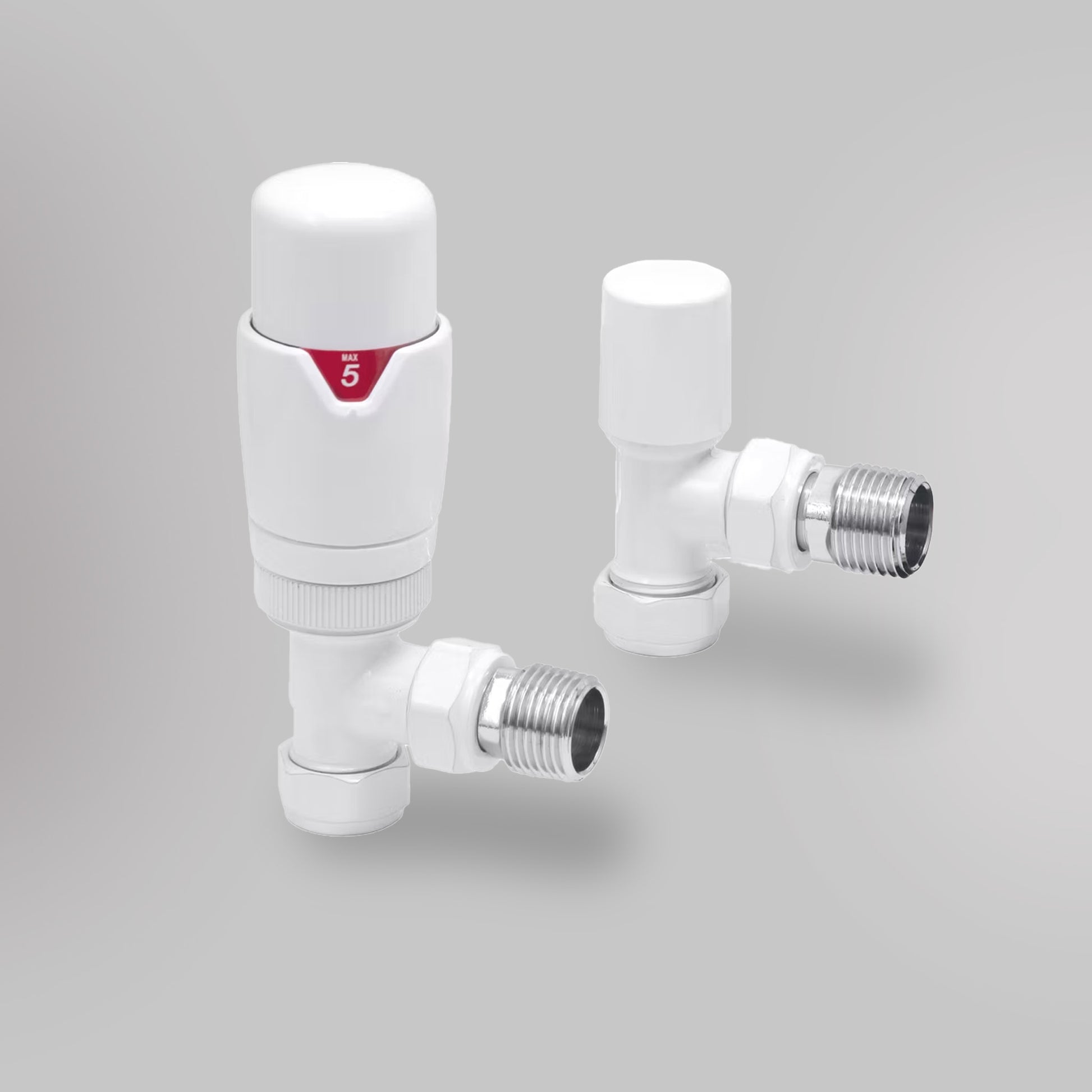 Zawór Termostatyczny Kątowy - Biały, dekoracyjne zawory grzejnikowe Mandelli - gładkie tło