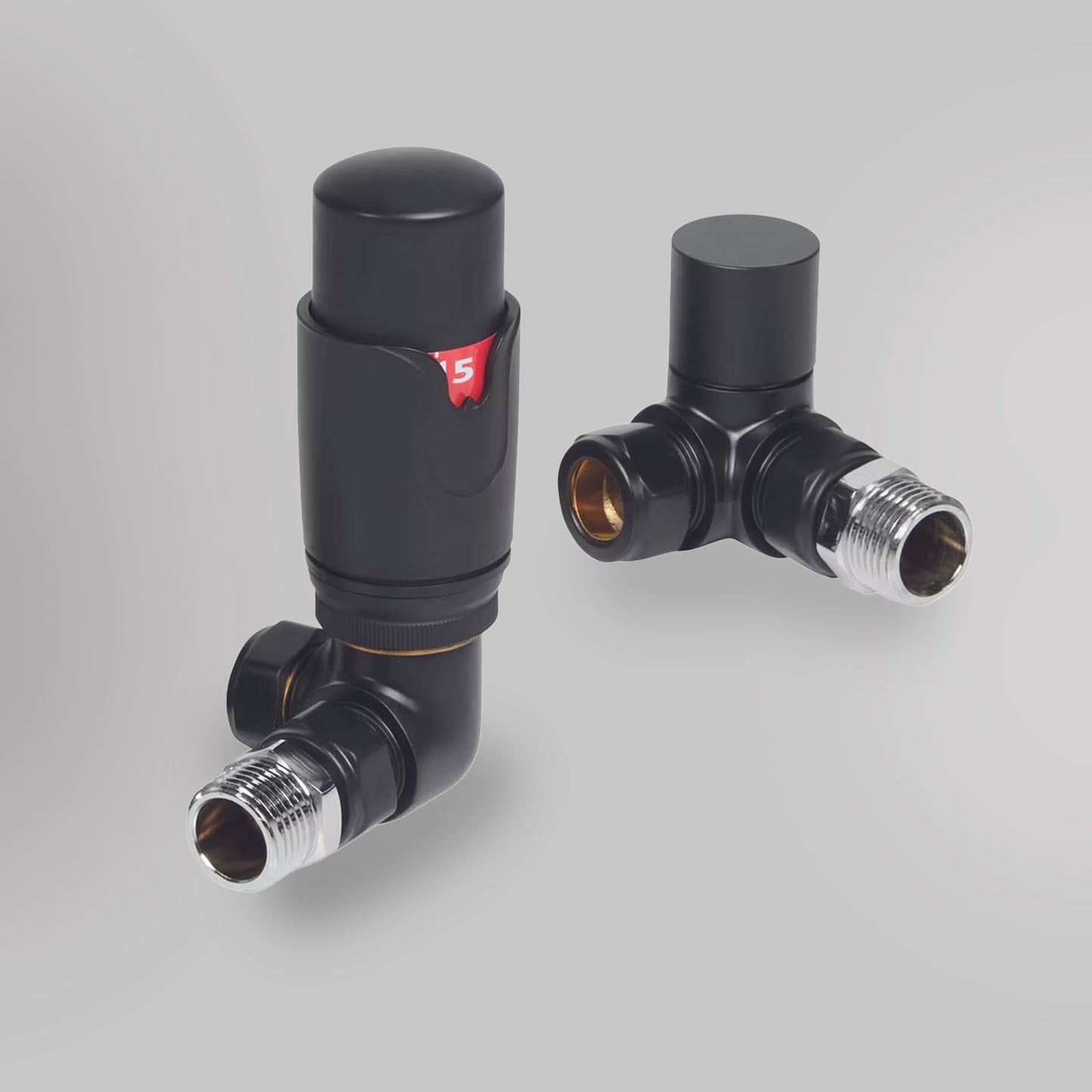 Zawór Termostatyczny Trójosiowy - Czarny, dekoracyjne zawory grzejnikowe Mandelli - gładkie tło