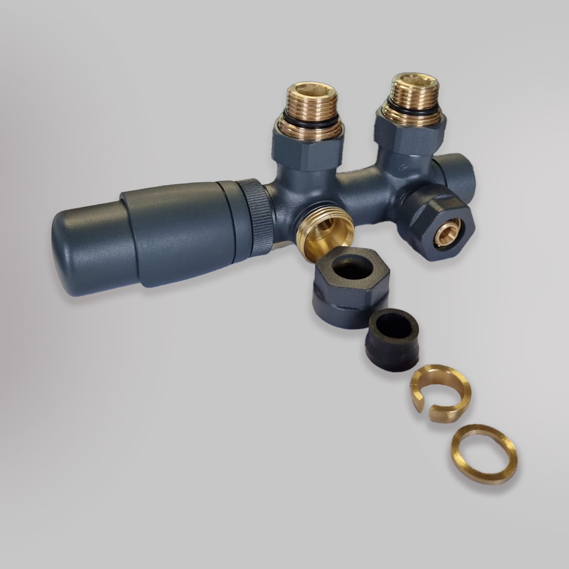 Zestaw zaworów termostatycznych 50mm - Antracyt, dekoracyjne zawory grzejnikowe Mandelli - gładkie tło