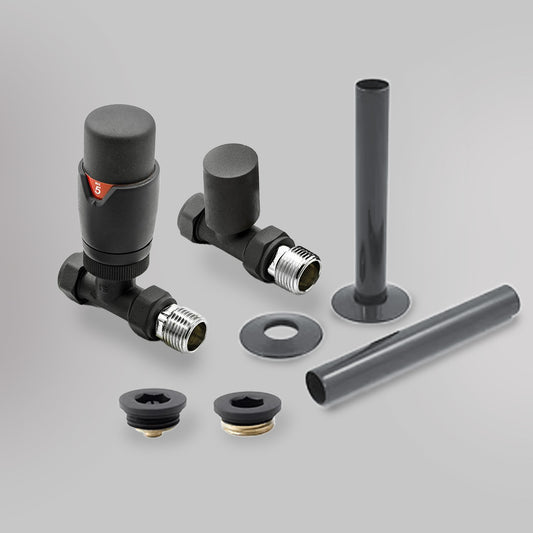 Zawór termostatyczny i zestaw wykończeniowy Prosty - Antracyt, dekoracyjne zawory grzejnikowe Mandelli - gładkie tło