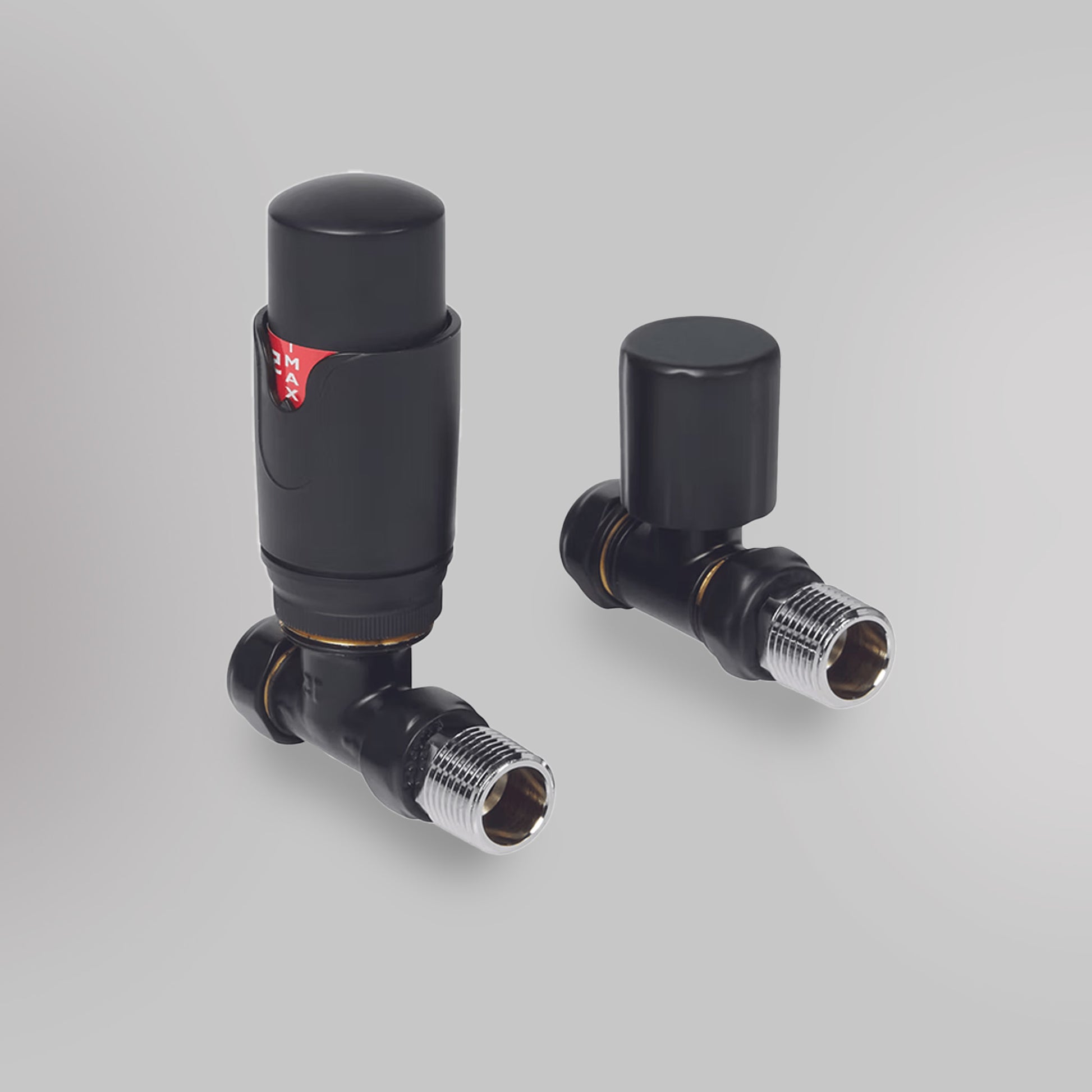 Zawór Termostatyczny Prosty - Czarny, dekoracyjne zawory grzejnikowe Mandelli - gładkie tło