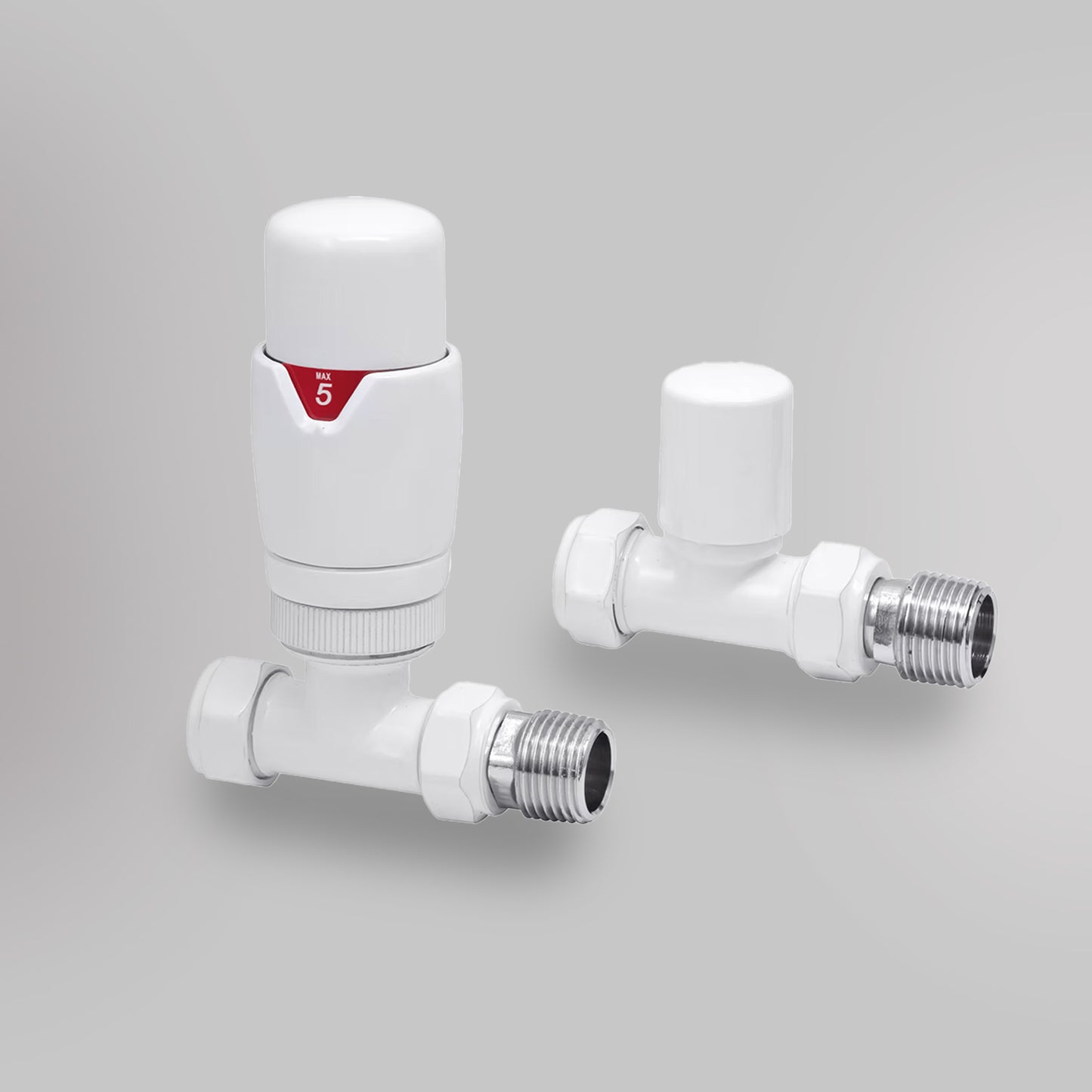 Zawór Termostatyczny Prosty - Biały, dekoracyjne zawory grzejnikowe Mandelli - gładkie tło