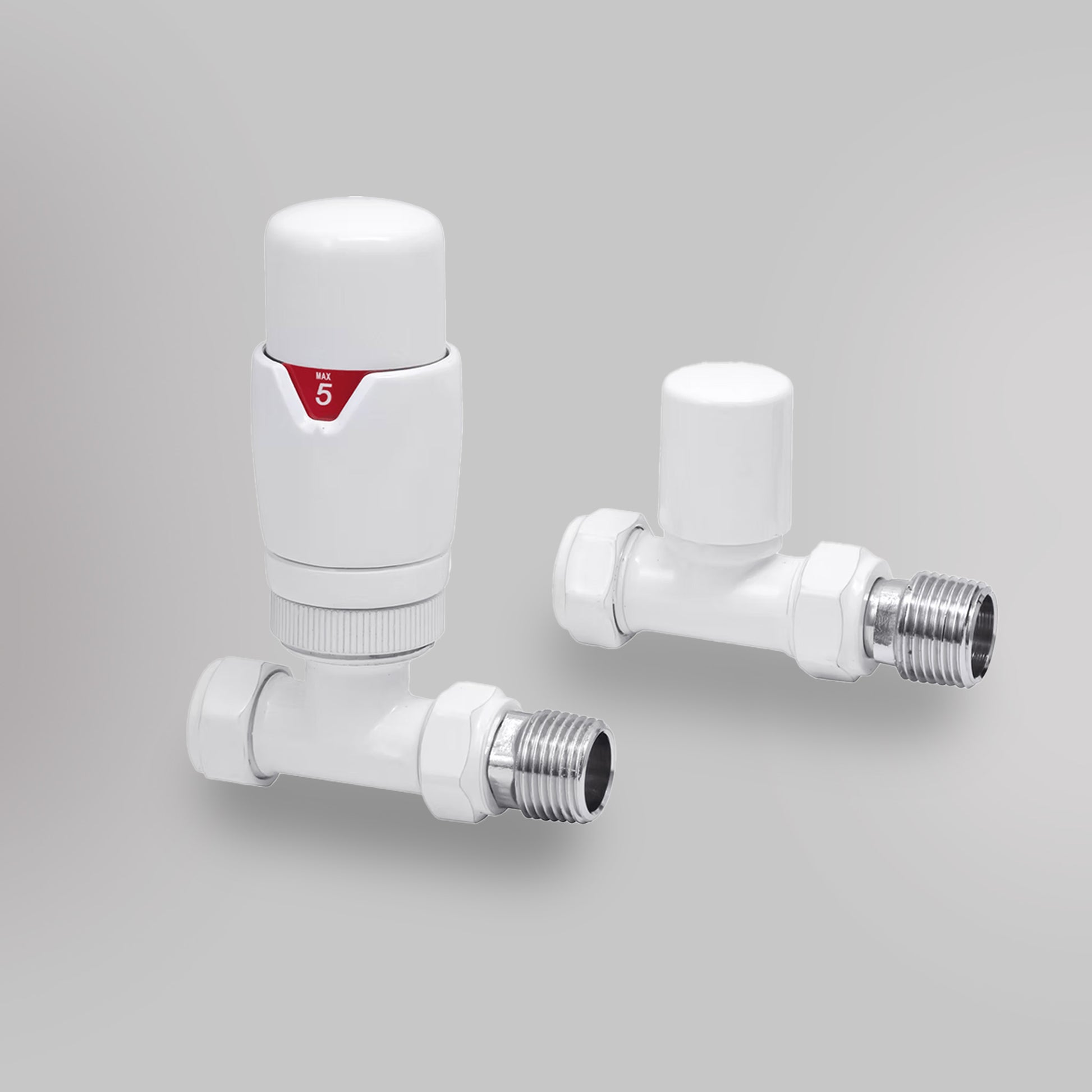 Zawór Termostatyczny Prosty - Biały, dekoracyjne zawory grzejnikowe Mandelli - gładkie tło