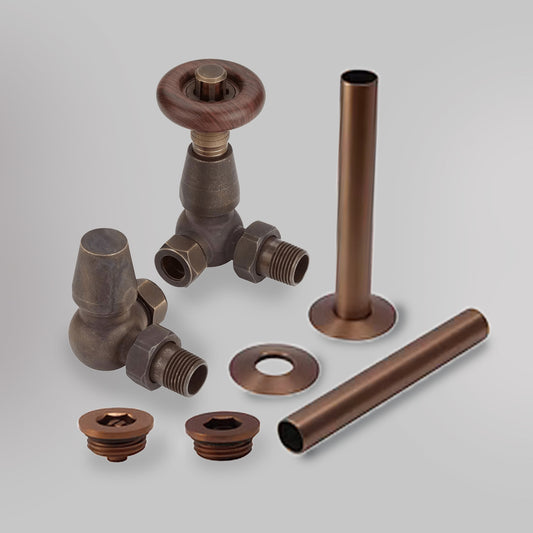 Zawór Termostatyczny i Zestaw Wykończeniowy Trójosiowy - Tradycyjny - Brąz, dekoracyjne zawory grzejnikowe Mandelli - gładkie tło