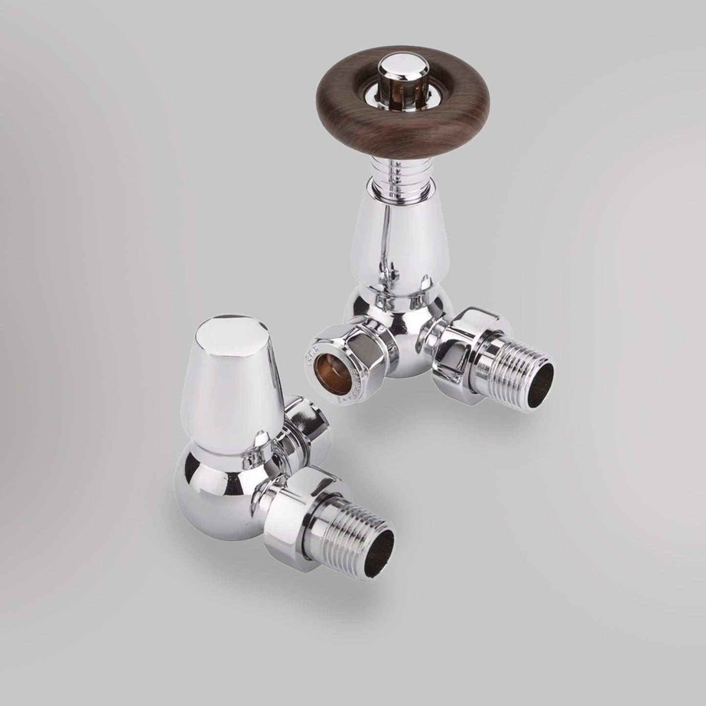 Zawór Termostatyczny Trójosiowy Tradycyjny - Chrom, dekoracyjne zawory grzejnikowe Mandelli - gładkie tło