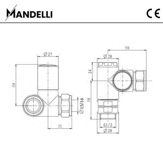 rysunek techniczny zaworu grzejnikowego -Zawór Dwupaliwowy