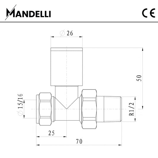 rysunek techniczny zaworu grzejnikowego -Zawór Prosty