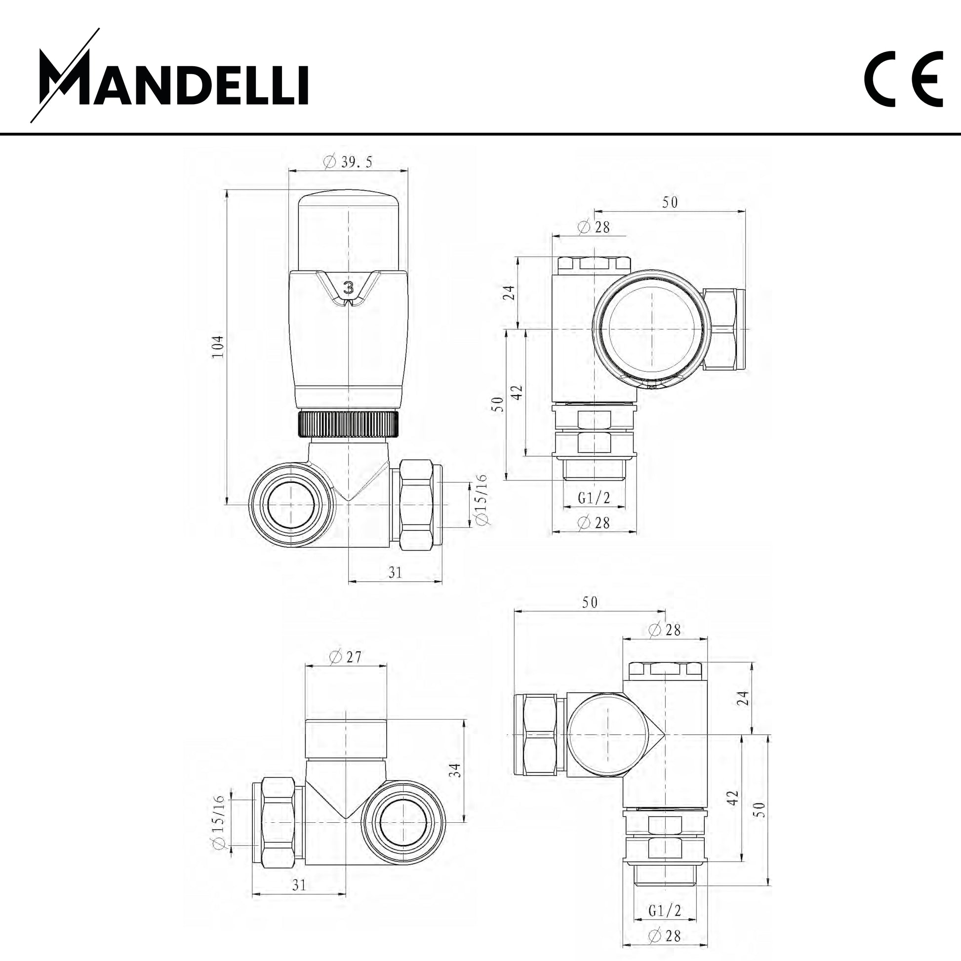 rysunek techniczny zaworu grzejnikowego -Zawór Termostatyczny Dwupaliwowy