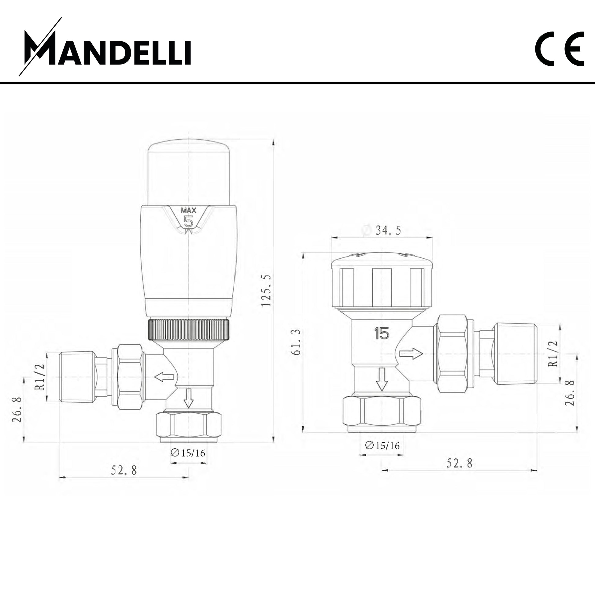 rysunek techniczny zaworu grzejnikowego - Zawór Termostatyczny Kątowy