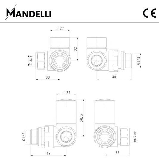 rysunek techniczny zaworu grzejnikowego -Zawór Trójosiowy