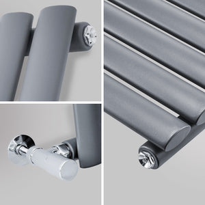 grzejnik pokojowy o owalnym profilu kolumny - zbliżenie - szary