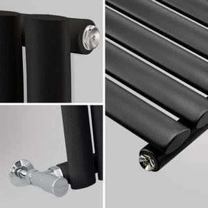 grzejnik pokojowy o owalnym profilu kolumny - zbliżenie - czarny