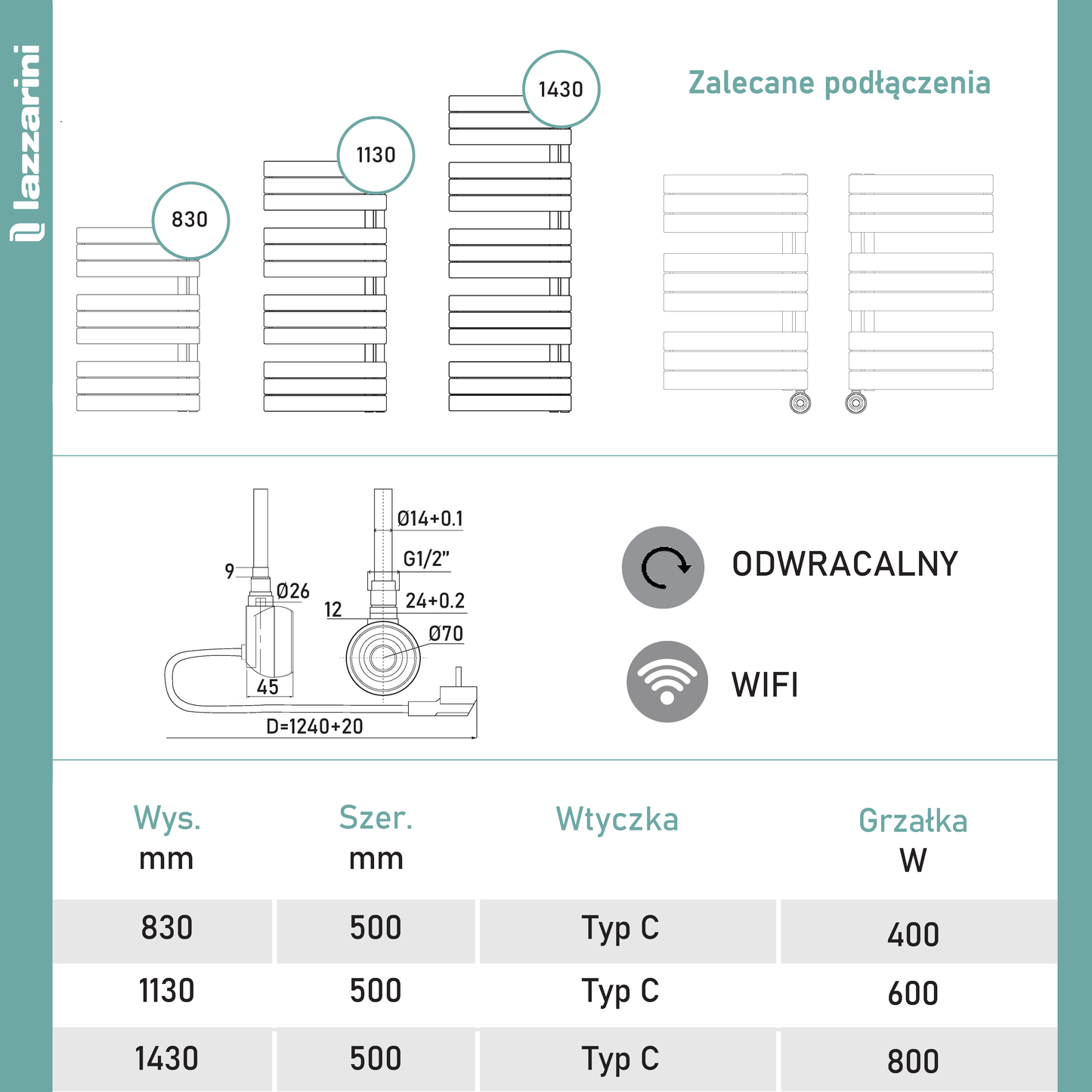 Dekoracyjny grzejnik łazienkowy z elektryczną kartą katalogową Alba