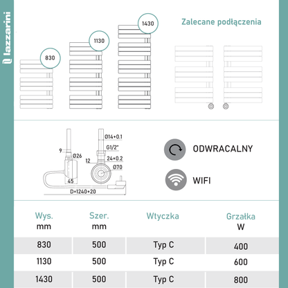 Dekoracyjny grzejnik łazienkowy z elektryczną kartą katalogową Alba