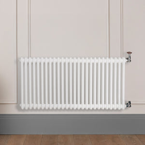 Grzejnik Dekoracyjny Żeberkowy - 2 Kolumnowy Biały - 576x1190mm, Designerski grzejnik na ścianie wyłożonej panelami Empire