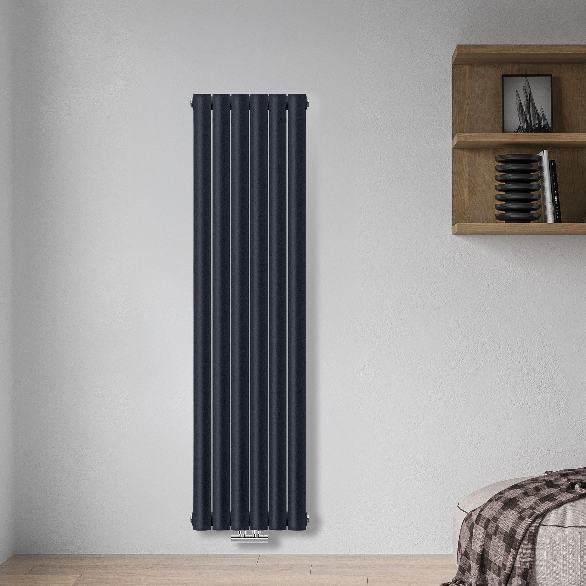 Grzejnik Dekoracyjny Pionowy - Owalny Kolumnowy Antracytowy - 1600x354mm, grzejnik dekoracyjny w sypialni