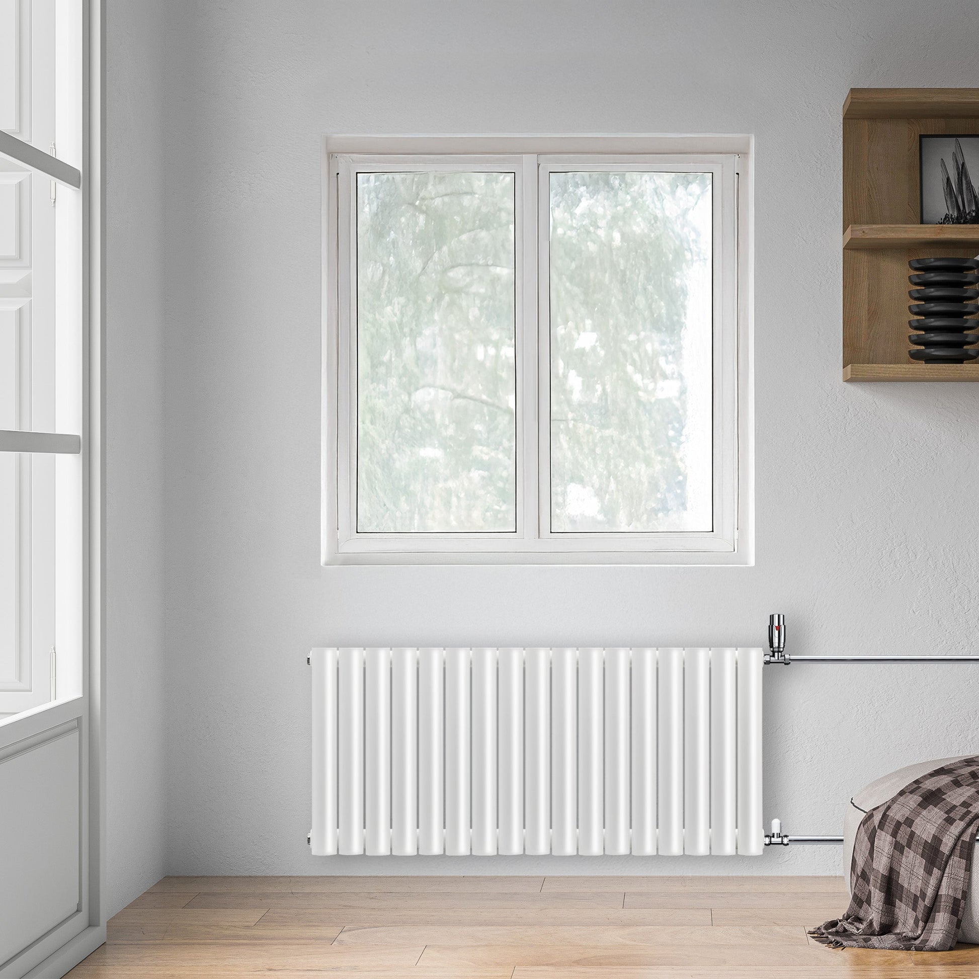 Grzejnik Dekoracyjny - Owalny Kolumnowy Biały - 545x1003mm, poziomy grzejnik w sypialni firmy Heissmann