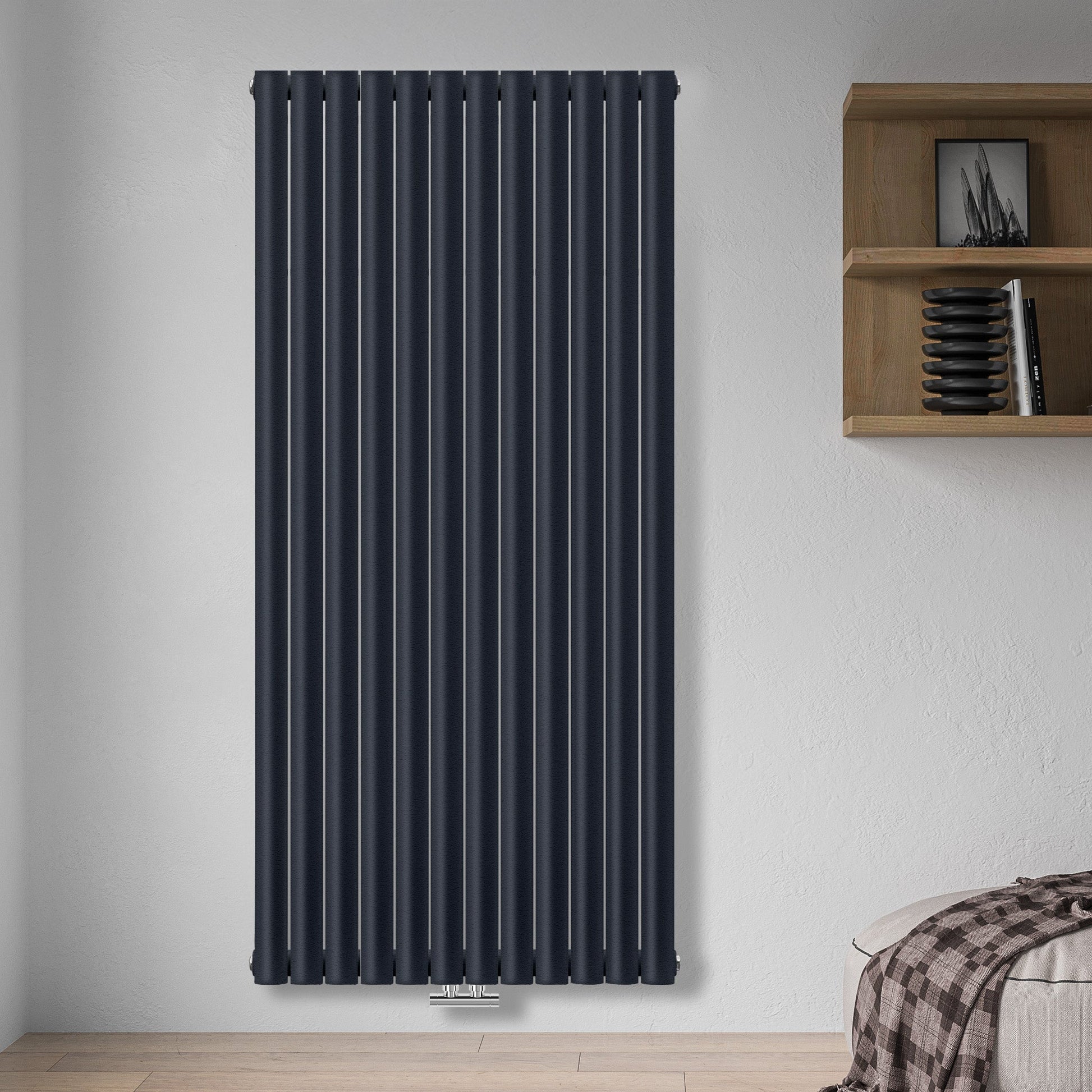 Grzejnik Dekoracyjny Pionowy - Owalny Podwójny Kolumnowy Antracytowy - 1800x708mm, grzejnik dekoracyjny w sypialni