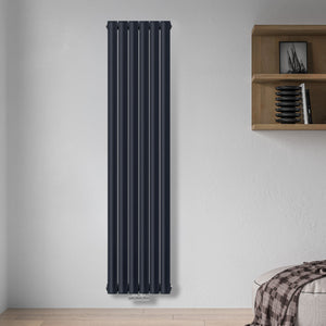 Grzejnik Dekoracyjny Pionowy - Owalny Podwójny Kolumnowy Antracytowy - 1800x354mm, Pionowy grzejnik dekoracyjny na ścianie - Heissmann