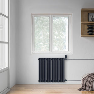 Grzejnik Dekoracyjny - Owalny Podwójny Kolumnowy Antracytowy - 660x590mm, poziomy grzejnik dekoracyjny na ścianie firmy Heissmann