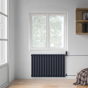 Grzejnik Dekoracyjny - Owalny Podwójny Kolumnowy Antracytowy - 660x826mm, poziomy grzejnik dekoracyjny na ścianie firmy Heissmann