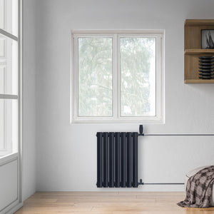 Grzejnik Dekoracyjny - Owalny Podwójny Kolumnowy Antracytowy - 660x410mm, poziomy grzejnik w sypialni firmy Heissmann