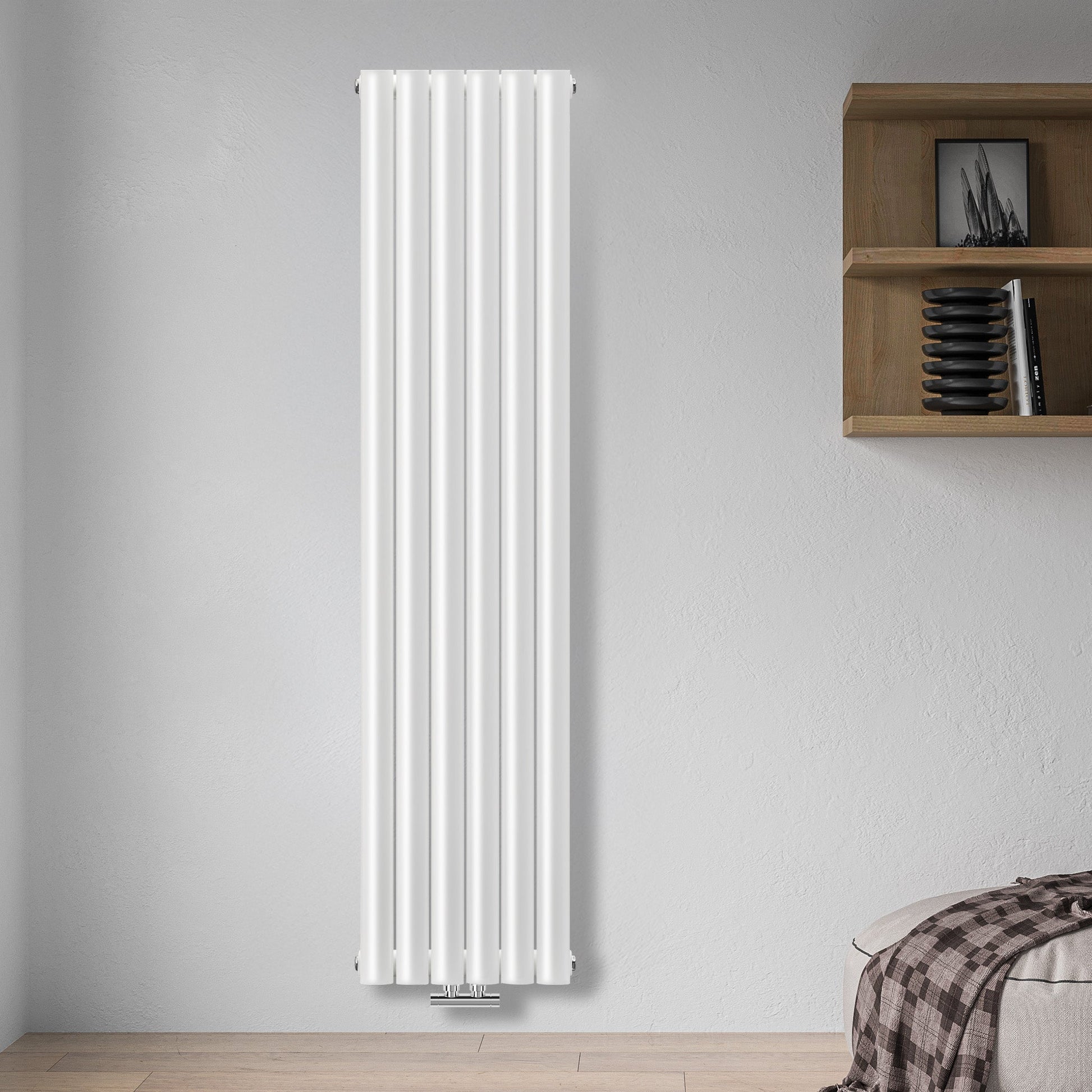 Grzejnik Dekoracyjny Pionowy - Owalny Podwójny Kolumnowy Biały - 1800x354mm, grzejnik dekoracyjny w sypialni