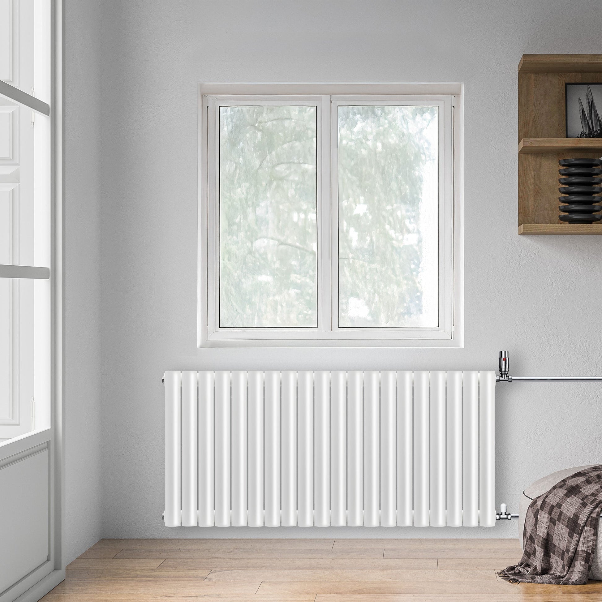 Grzejnik Dekoracyjny - Owalny Podwójny Kolumnowy Biały - 660x1180mm, poziomy grzejnik w sypialni firmy Heissmann