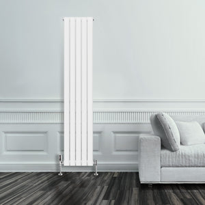 Grzejnik Pionowy Ozdobny - Podwójny Panelowy Biały - 1800x350mm, Designerski grzejnik w nowoczesnym salonie firmy Heissmann