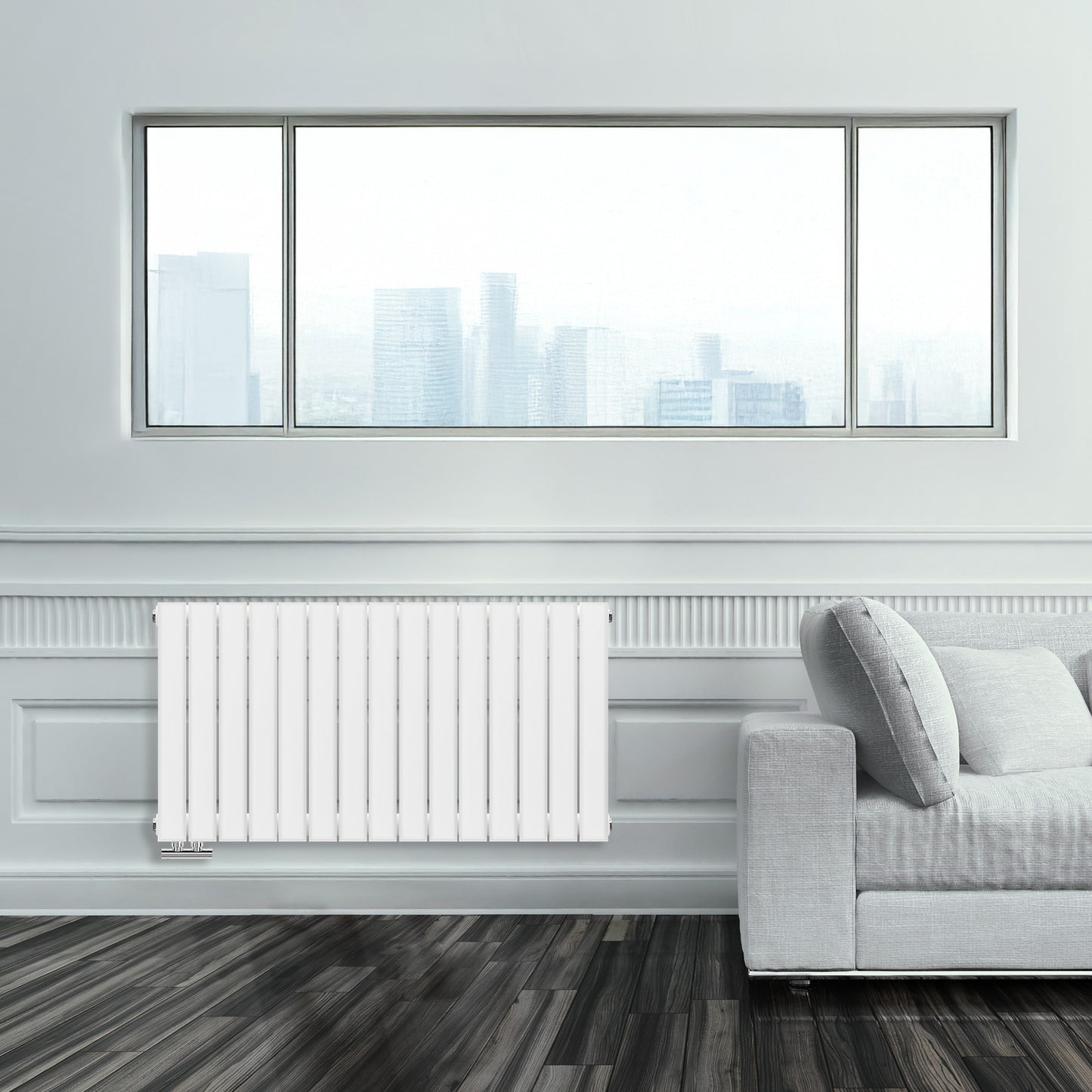 Grzejnik Ozdobny - Podwójny Panelowy Biały - 560x1050mm, poziomy grzejnik dekoracyjny na ścianie firmy Heissmann