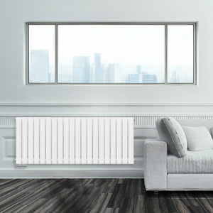 Grzejnik Ozdobny - Podwójny Panelowy Biały - 560x1400mm, poziomy grzejnik dekoracyjny na ścianie firmy Heissmann