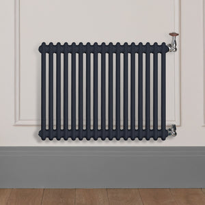 Grzejnik Dekoracyjny Żeberkowy - 2 Kolumnowy Szary - 576x785mm, Designerski grzejnik na ścianie wyłożonej panelami Empire