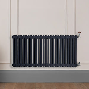 Grzejnik Dekoracyjny Żeberkowy - 2 Kolumnowy Szary - 576x1190mm, Designerski grzejnik na ścianie wyłożonej panelami Empire