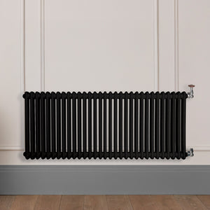 Grzejnik Dekoracyjny Żeberkowy - 2 Kolumnowy Szary - 576x1415mm, Designerski grzejnik na ścianie wyłożonej panelami Empire