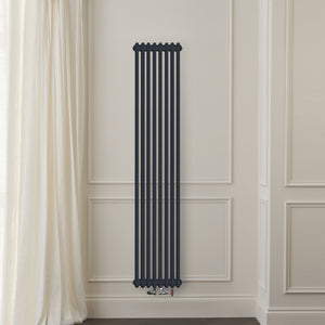 Grzejnik Dekoracyjny Pionowy - 3 Kolumnowy Szary - 1800x380mm, Designerski grzejnik na ścianie wyłożonej panelami Empire