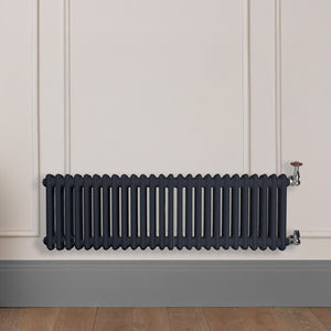 Grzejnik Dekoracyjny Żeberkowy - 3 Kolumnowy Szary - 426x1190mm, Designerski grzejnik na ścianie wyłożonej panelami Empire