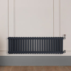 Grzejnik Dekoracyjny Żeberkowy - 3 Kolumnowy Szary - 426x1415mm, Designerski grzejnik na ścianie wyłożonej panelami Empire