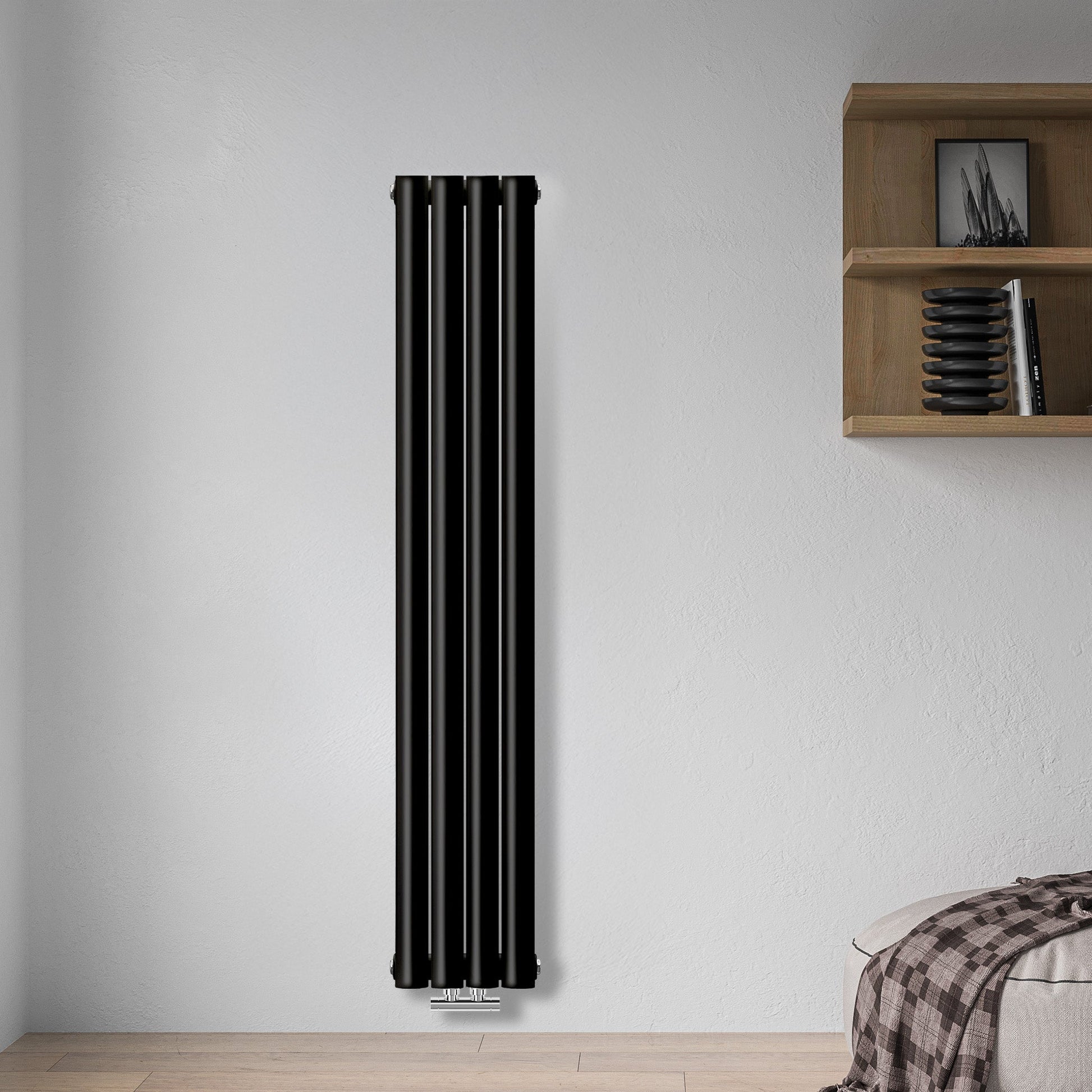 Grzejnik Dekoracyjny Pionowy - Owalny Kolumnowy Czarny - 1600x236mm, grzejnik dekoracyjny w sypialni