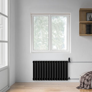 Grzejnik Dekoracyjny - Owalny Kolumnowy Czarny - 545x826mm, poziomy grzejnik dekoracyjny na ścianie firmy Heissmann