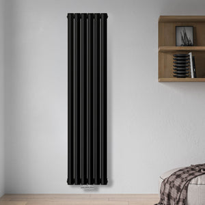Grzejnik Dekoracyjny Pionowy - Owalny Podwójny Kolumnowy Czarny - 1800x354mm, grzejnik dekoracyjny w sypialni