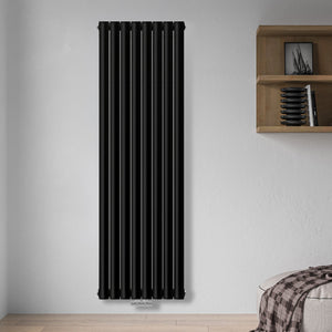 Grzejnik Dekoracyjny Pionowy - Owalny Podwójny Kolumnowy Czarny - 1800x472mm, grzejnik we współczesnej sypialni firmy Heissmann