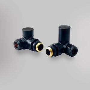 Zawór Trójosiowy - Czarny, dekoracyjne zawory grzejnikowe Mandelli - gładkie tło