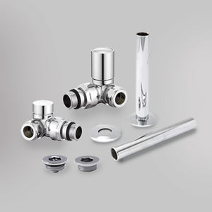 Zawór Trójosiowy i zestaw wykończeniowy - Nowoczesny - Chrom, dekoracyjne zawory grzejnikowe Mandelli - gładkie tło