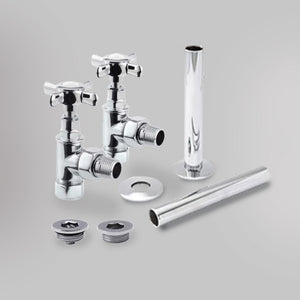 Zawór Kątowy i zestaw wykończeniowy - Tradycyjny - Chrom, dekoracyjne zawory grzejnikowe Mandelli - gładkie tło