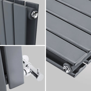 grzejnik ozdobny pokojowy o płaskim profilu kolumny - zbliżenie - szary podwójny