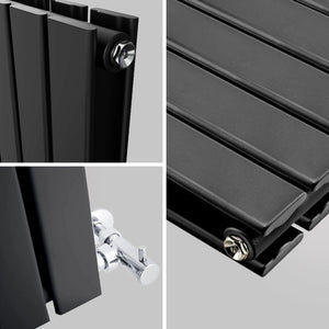 grzejnik ozdobny pokojowy o płaskim profilu kolumny - zbliżenie - czarny podwójny