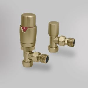 Zawór Termostatyczny Kątowy - Szczotkowane złoto, dekoracyjne zawory grzejnikowe Mandelli - gładkie tło